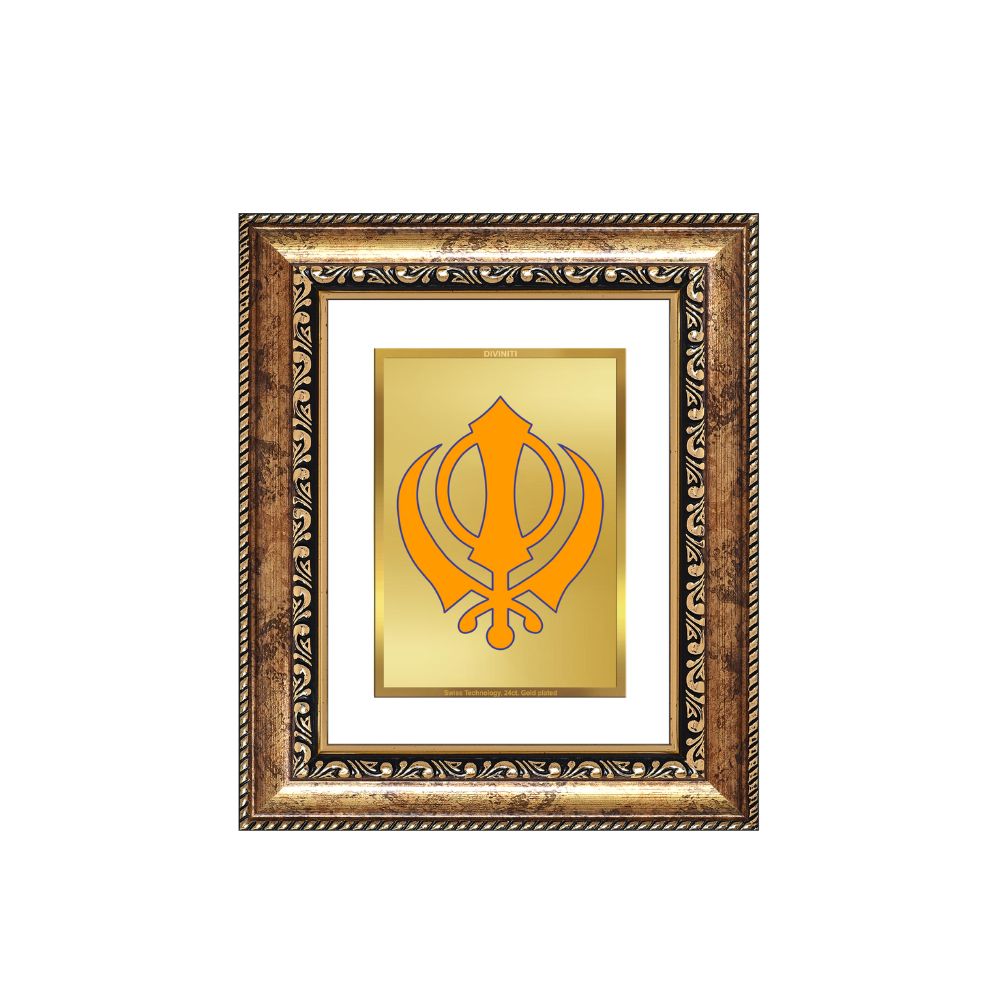 Diviniti 24K Gold Plated Khanda Sahib Divine Table Top Frame for Home Mandir & Office Decor | Luxury Spiritual Gift