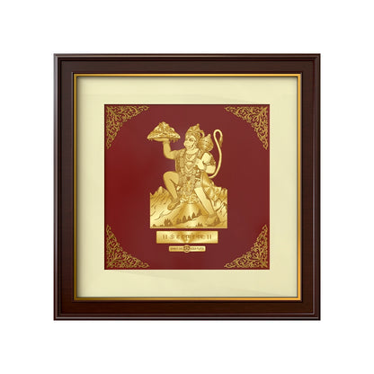 Hanuman with Mountain | Divine Strength and Devotion Gold on Gold Wall Hanging Frame in 24K Gold Plated Foil