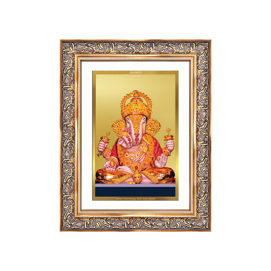 Diviniti 24K Gold Plated Dagadu Ganesha (Classic) Divine Wall Frame for Home Mandir & Office Decor | Luxury Spiritual Gift