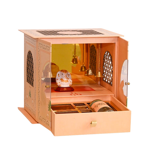 Diwali Gift Hamper | Ceramic Ganesha Idol, Brass Bells & Premium Glass Jar with Premium Compartment Designer Box