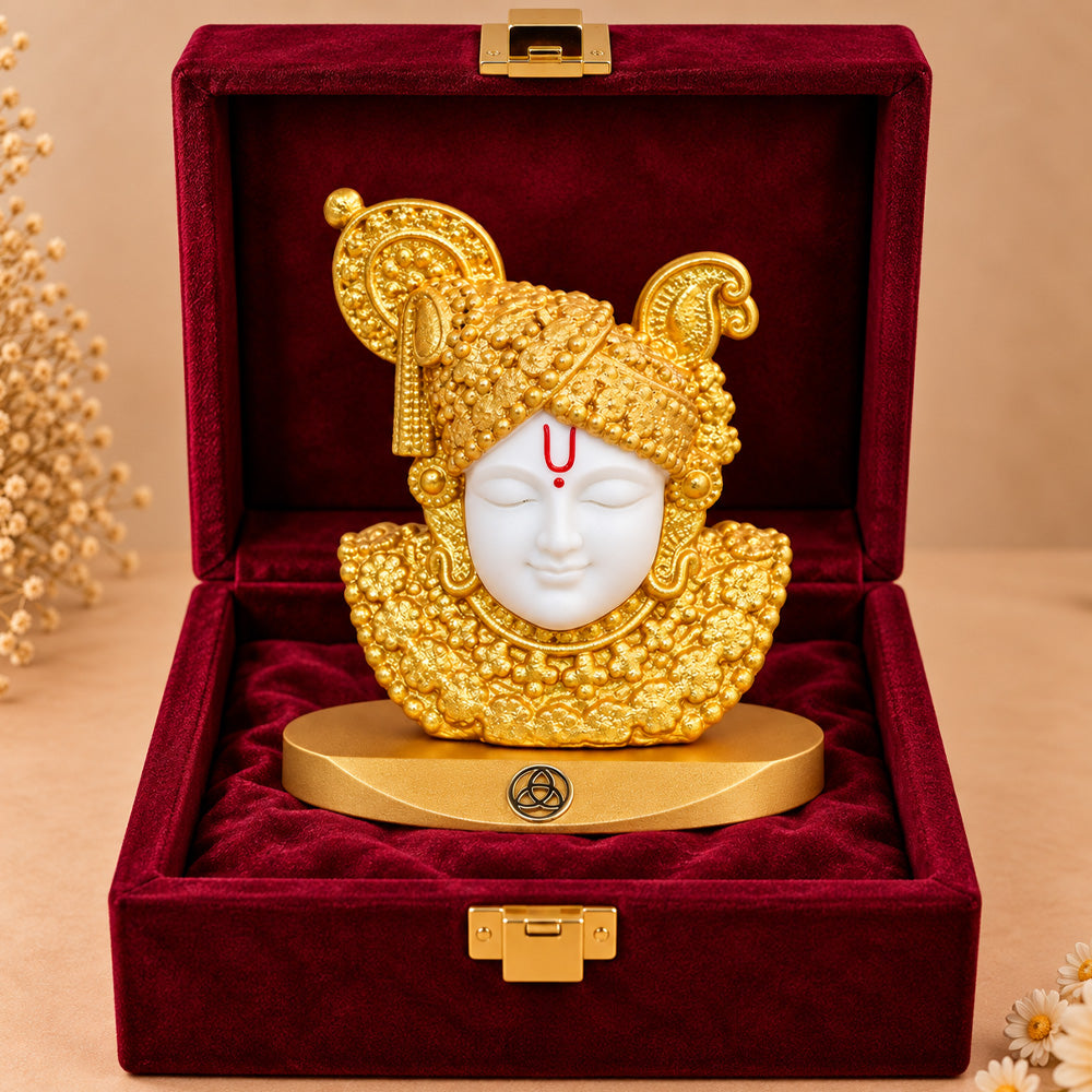 24K Gold-Plated Shreenathji Resin Idol for Car Dashboard & Home Decor | Premium Gift Box | 7.5x8.5 CM