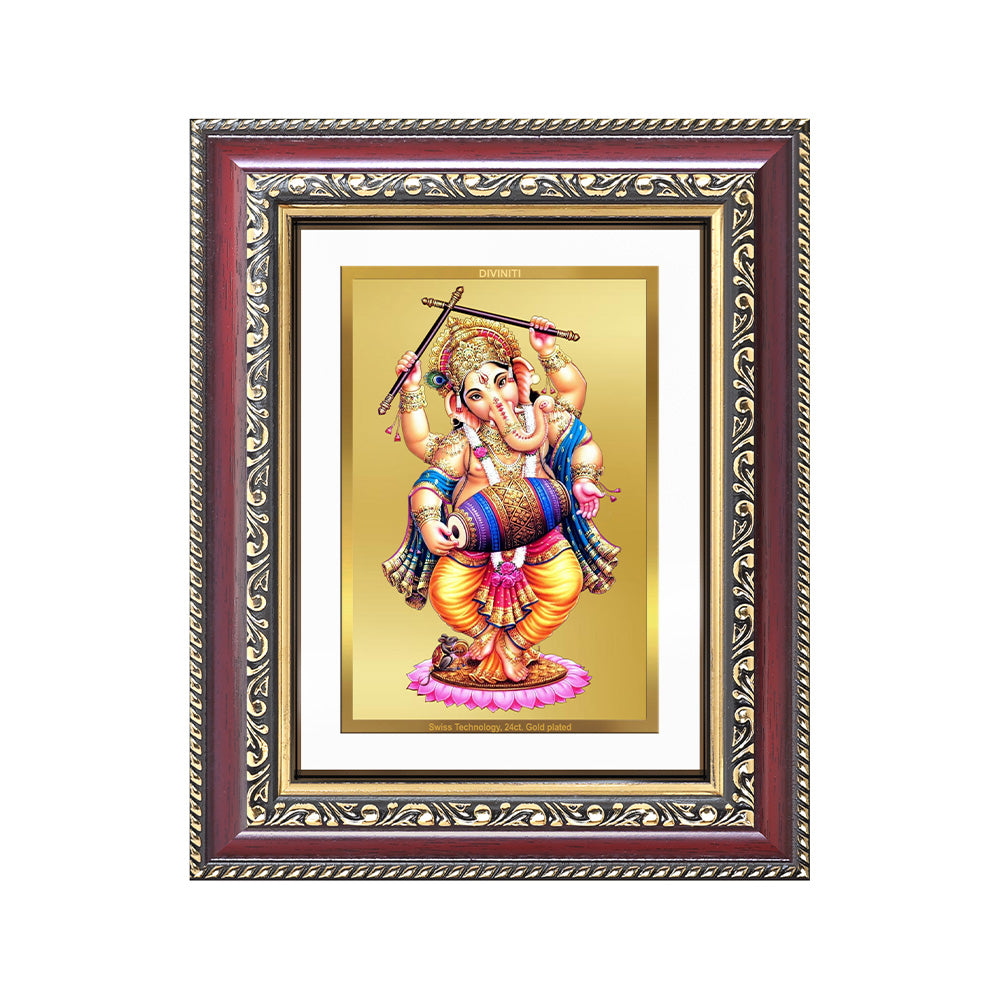 Diviniti 24K Gold Plated Dancing Ganesha (Classic) Divine Wall and Table Top Frame for Home Mandir & Office Decor | Luxury Spiritual Gift