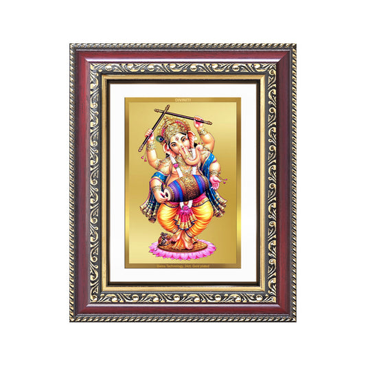 Diviniti 24K Gold Plated Dancing Ganesha (Classic) Divine Wall and Table Top Frame for Home Mandir & Office Decor | Luxury Spiritual Gift