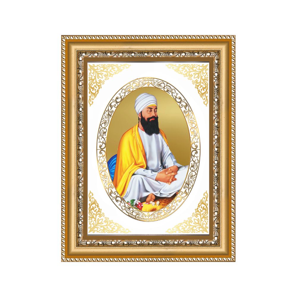 Guru Tegh Bahadur Sahib Ji | Sikh Guru Wall & Tabletop Royal Photo Frame in 24K Gold Plated Foil