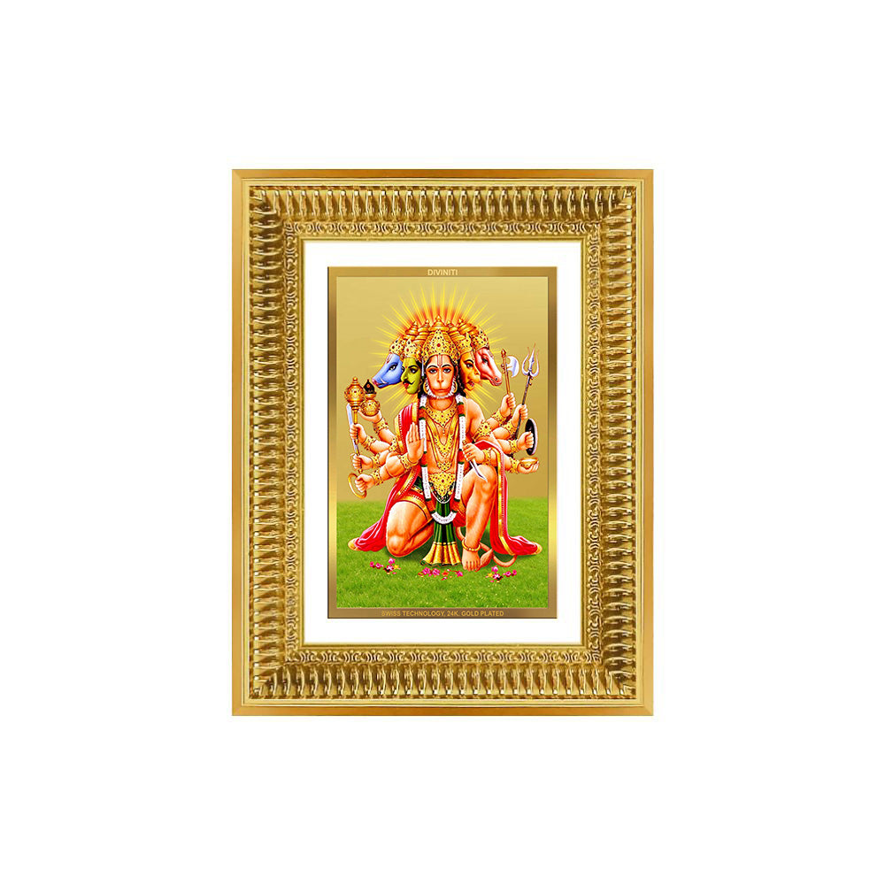 Diviniti 24K Gold Plated Panchmukhi Hanuman (Classic) Divine Wall Frame for Home Mandir & Office Decor | Luxury Spiritual Gift