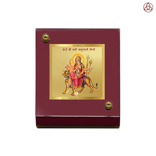Durga Mata | Divine Goddess Durga Car Dashboard & Tabletop Photo Frame in 24K Gold Plated Foil