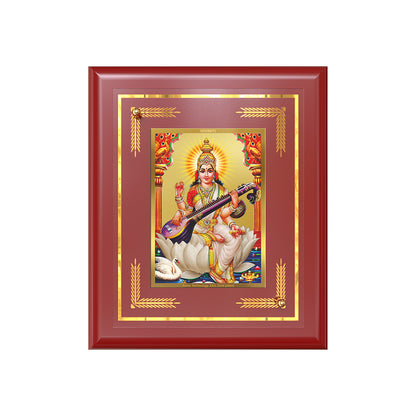 Diviniti 24K Gold Plated Saraswati Mata Blessing Tabletop Photo Frame | Wisdom, Knowledge & Divine Grace