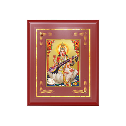 Diviniti 24K Gold Plated Saraswati Mata Blessing Tabletop Photo Frame | Wisdom, Knowledge & Divine Grace