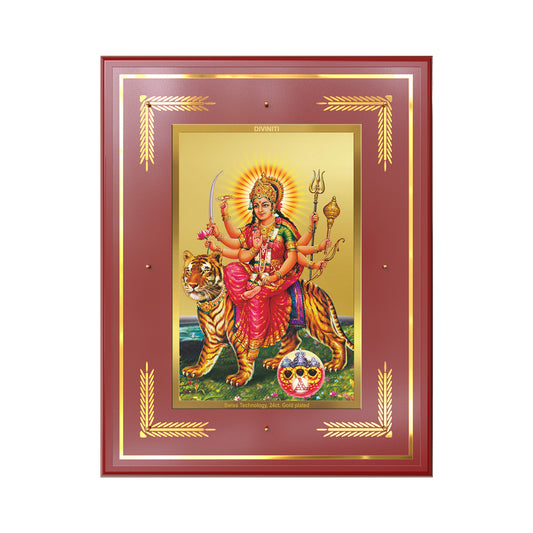 Durga Sherawali Mata with Pind | Divine Wall Mount Photo Frame in 24K Gold Plated Foil