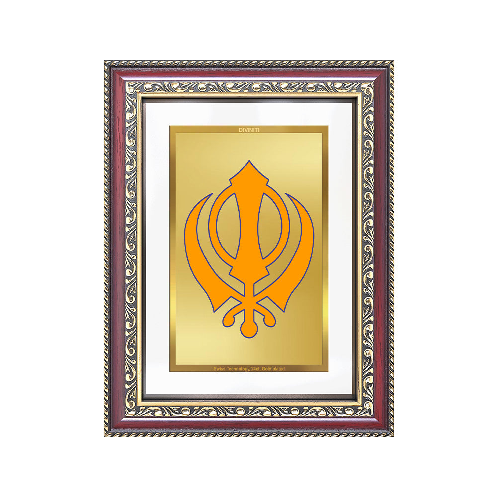 Diviniti 24K Gold Plated Khanda Sahib (Classic) Divine Wall Frame for Home Mandir & Office Decor | Luxury Spiritual Gift