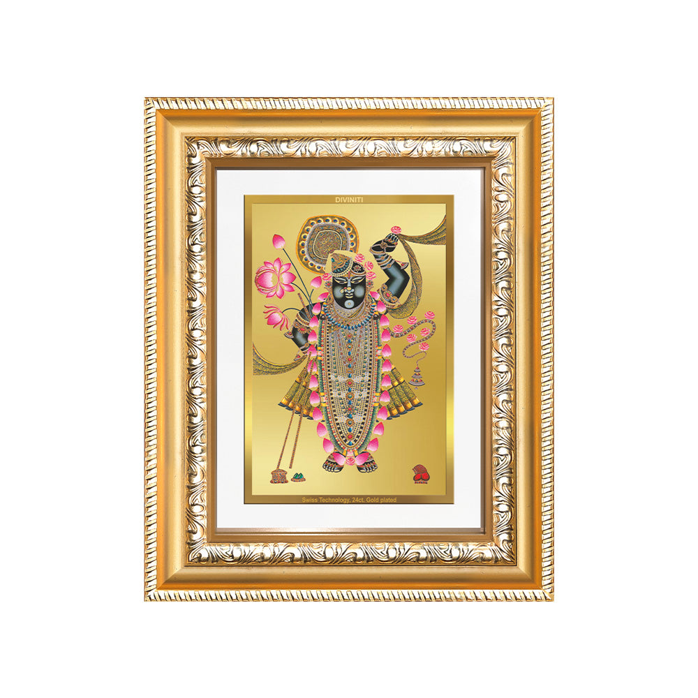 Diviniti 24K Gold Plated Shrinath Ji (Classic) Divine Wall and Table Top Frame for Home Mandir & Office Decor | Luxury Spiritual Gift