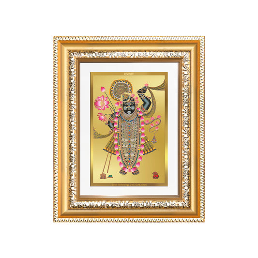 Diviniti 24K Gold Plated Shrinath Ji (Classic) Divine Wall and Table Top Frame for Home Mandir & Office Decor | Luxury Spiritual Gift
