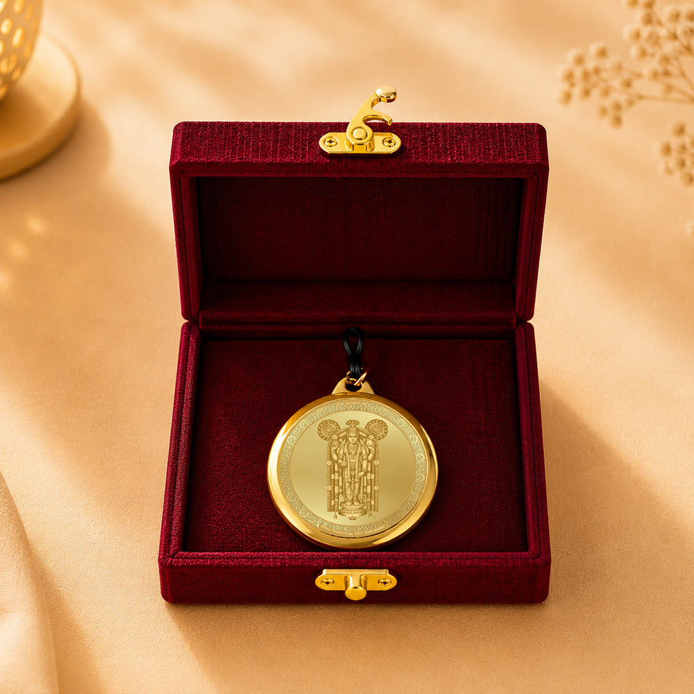 Diviniti 24K Double Sided Gold Plated Pendant Lord Guruvayurappan & Sacred Vishnu Yantra | 18 MM Flip Coin (1 PCS)