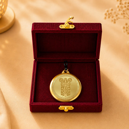 Diviniti 24K Double Sided Gold Plated Pendant Lord Guruvayurappan & Sacred Vishnu Yantra | 18 MM Flip Coin (1 PCS)