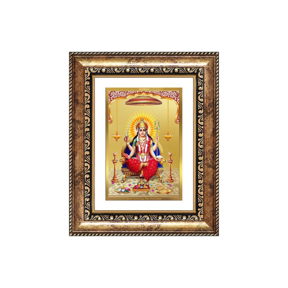 Diviniti 24K Gold Plated Santoshi Mata (Classic) Divine Wall and Table Top Frame for Home Mandir & Office Decor | Luxury Spiritual Gift