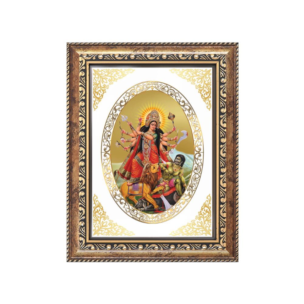 Durga Mahishasura Mardini | Divine Shakti Wall & Tabletop Royal Photo Frame in 24K Gold Plated Foil
