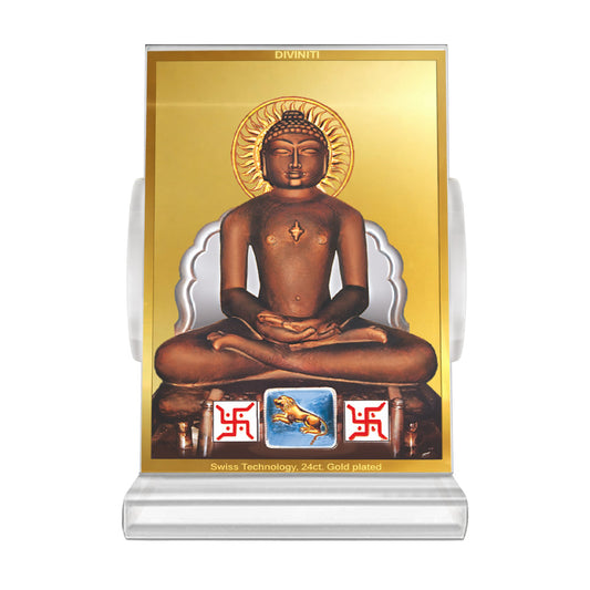Mahavira | Divine Jain Tirthankar Car Dashboard & Tabletop Photo Frame in 24K Gold Plated Foil