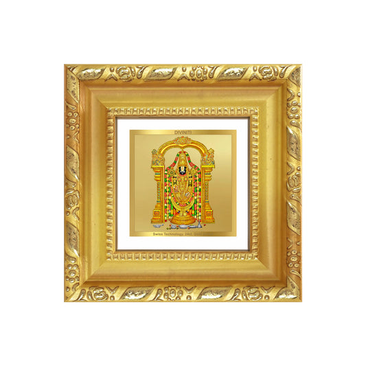 Diviniti Tirupati Balaji Tabletop Photo Frame in 24K Gold Plated Foil | Wealth, Blessings & Divine Protection | DG103S1A (10x10 CM)