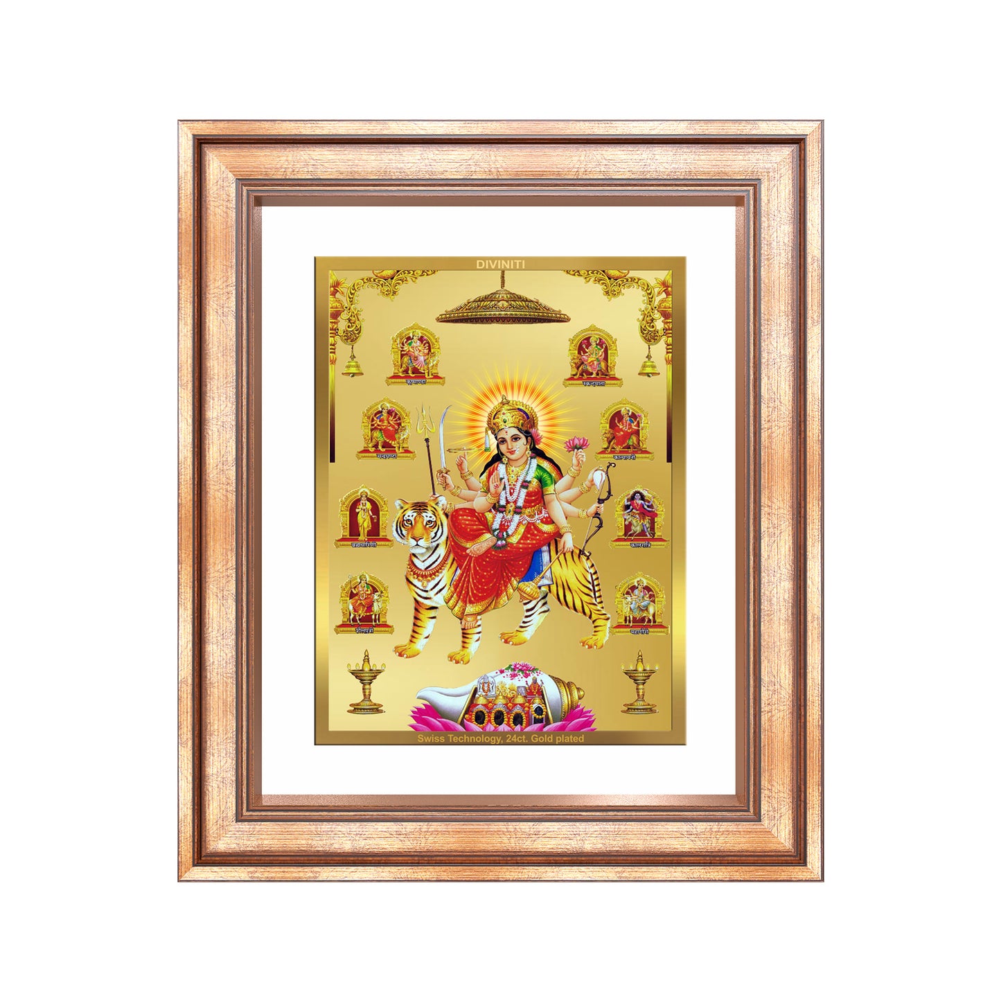 Diviniti 24K Gold Plated Nav Durga (Classic) Divine Wall Frame for Home Mandir & Office Decor | Luxury Spiritual Gift