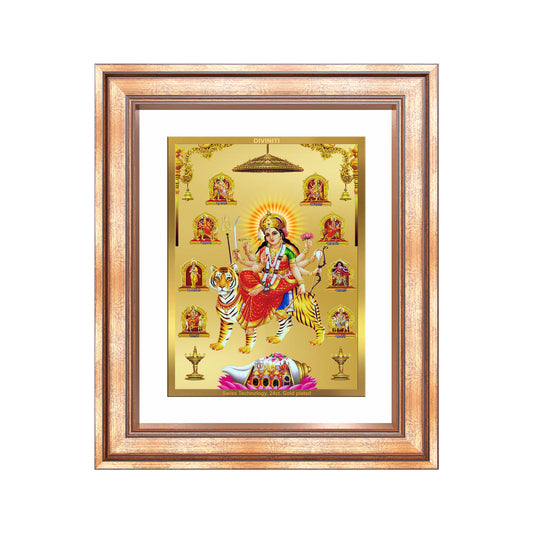 Diviniti 24K Gold Plated Nav Durga (Classic) Divine Wall Frame for Home Mandir & Office Decor | Luxury Spiritual Gift