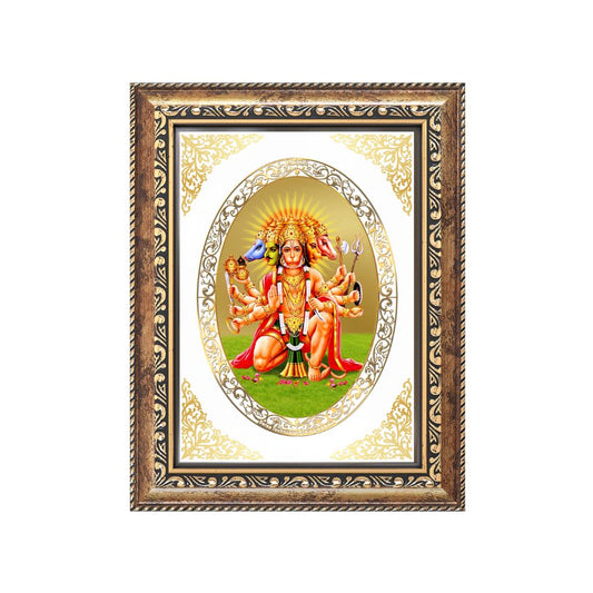 Panchmukhi Hanuman Divine Five-Faced Protection Sacred Royal Tabletop Frame in 24K Gold Plated Foil