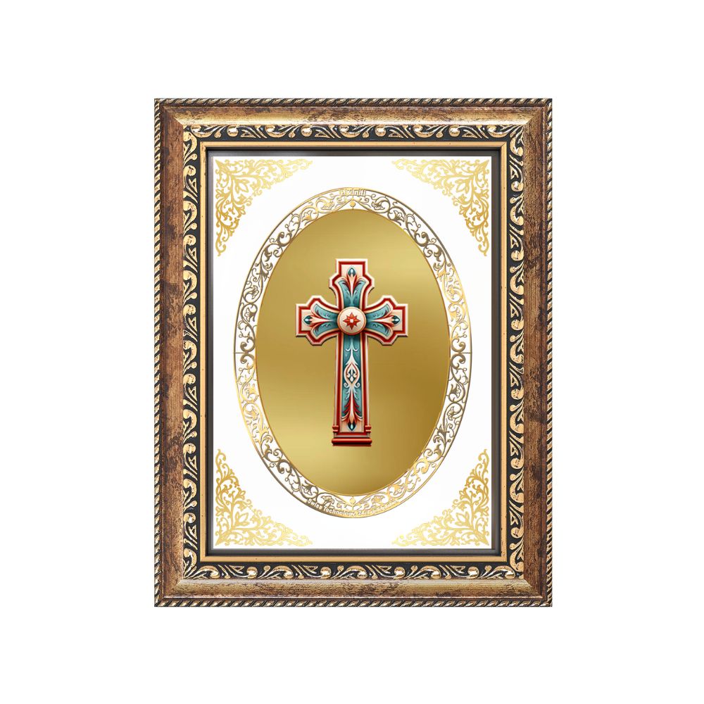 Holy Cross | Christian Sacred Wall & Tabletop Royal Photo Frame in 24K Gold Plated Foil