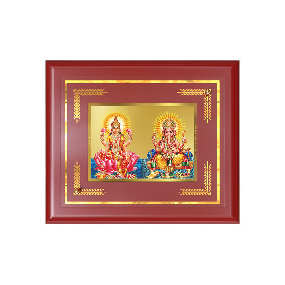 Diviniti 24K Gold Plated Lakshmi & Ganesh Blessing Tabletop Photo Frame | Wealth, Prosperity & Divine Grace MDF Size 1