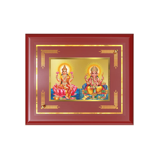 Diviniti 24K Gold Plated Lakshmi & Ganesh Blessing Tabletop Photo Frame | Wealth, Prosperity & Divine Grace MDF Size 1