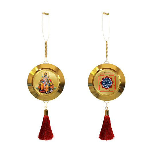 Diviniti 24K Gold Plated Double-Sided Ram Lalla & Yantra Car Dangler (5.5 cm) | Divine Hanging Car Decor for Protection, Positive Energy & Spiritual Blessings
