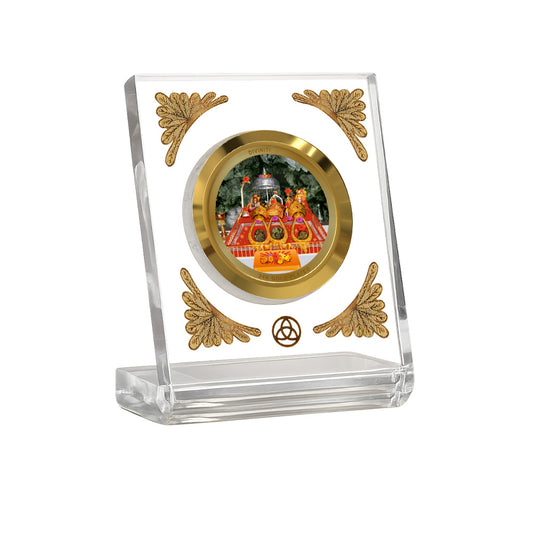 24K Gold Plated Vaishno Devi Mata Darbar Acrylic Car Dashboard Frame | 8x7 cm