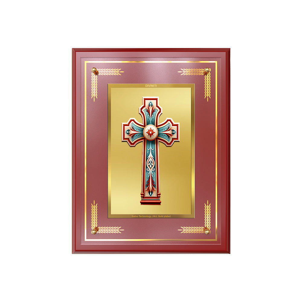 Holy Cross | Sacred Christian Cross Wall & Tabletop Photo Frame in 24K Gold Plated Foil