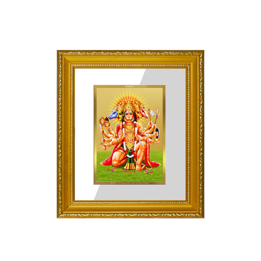 DIVINITI 24K Gold Plated Foil Panchmukhi Hanuman Wall Photo Frame Religious Photo Frame Idol for Home & Office Decor Prayer, Gifts Items DG 101 Size 1 (15.3x14.9 CM)