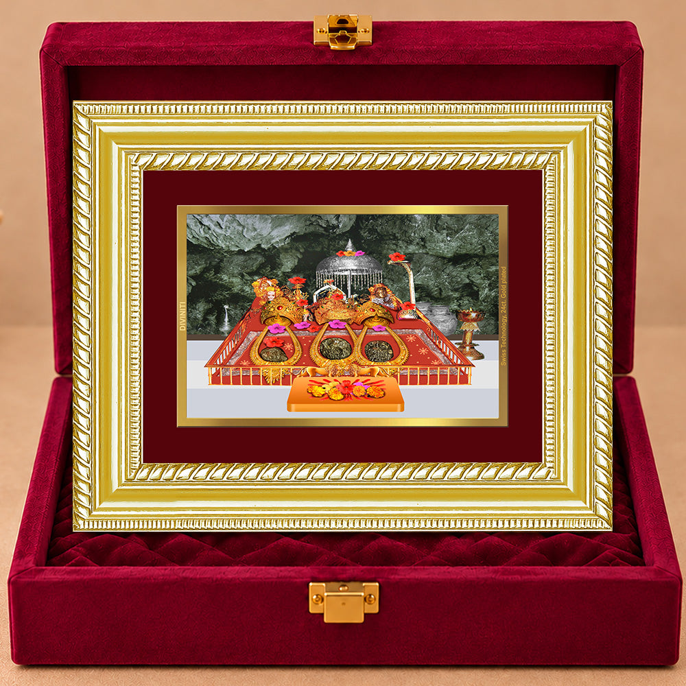 24K Gold-Plated Vaishno Devi Darbar Frame | Premium Gift Box | 21.5x17.5 CM