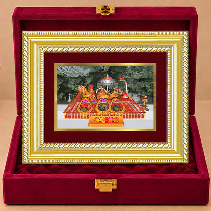 24K Gold-Plated Vaishno Devi Darbar Frame | Premium Gift Box | 21.5x17.5 CM