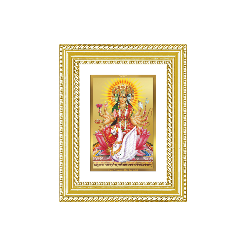 Diviniti 24K Gold Plated Gayatri Maa (Classic) Divine Wall and Table Top Frame for Home Mandir & Office Decor | Luxury Spiritual Gift