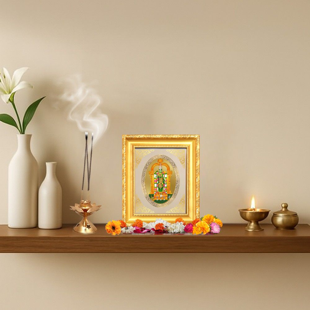 Goddess Meenakshi Amma Divine Royal Shakti & Prosperity Sacred Royal Tabletop Frame in 24K Gold Plated Foil