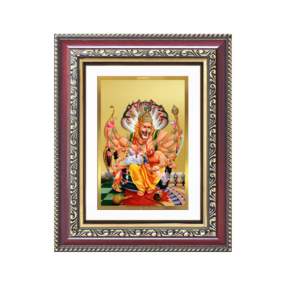 Diviniti 24K Gold Plated Narasimha (Classic) Divine Wall and Table Top Frame for Home Mandir & Office Decor | Luxury Spiritual Gift