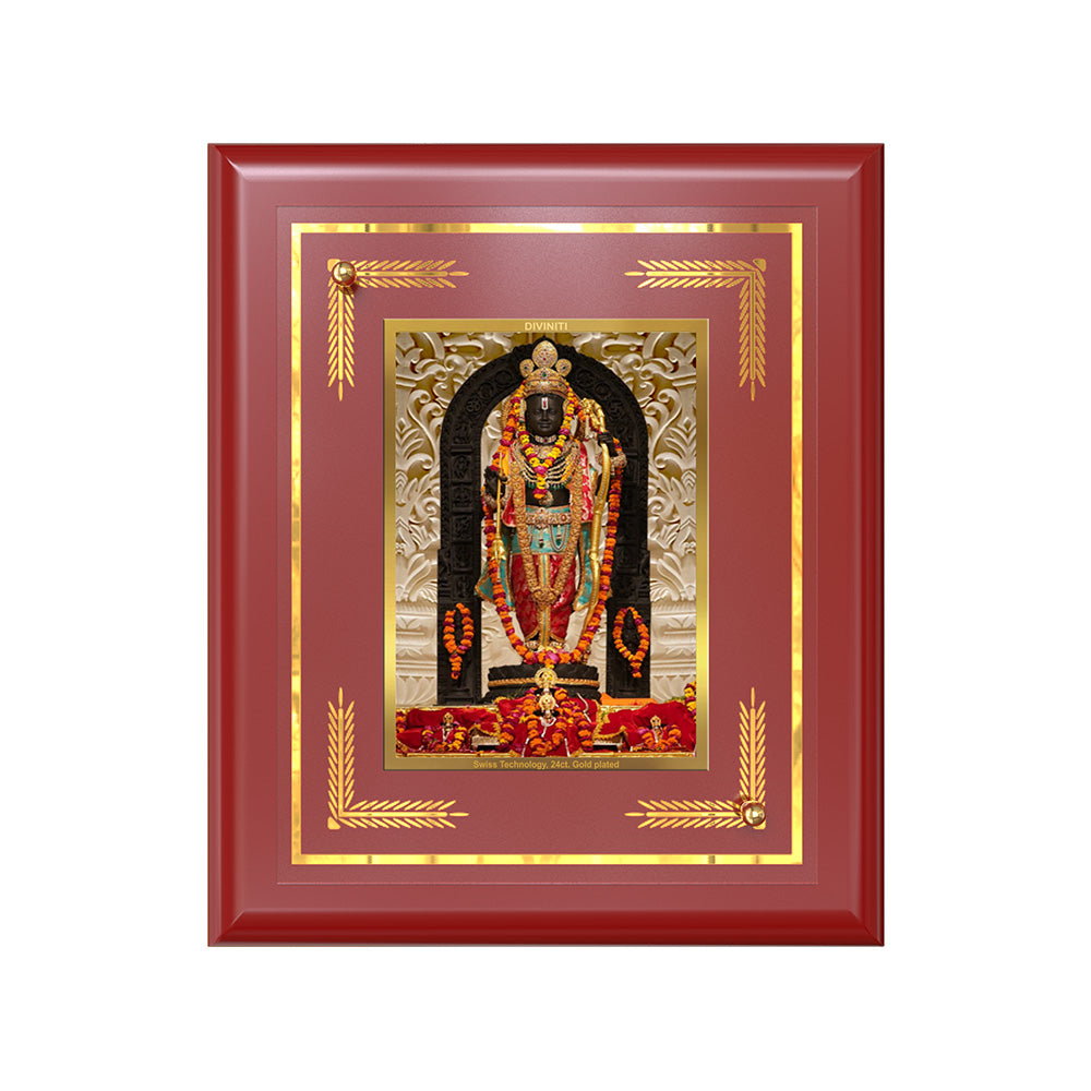 DIVINITI 24K Gold Plated Foil Ram Lalla Wall Photo Frame Idol for Table Top, Home & Office Decor, Puja Room, Gift|MDF Size 1 (16x13.5 CM)