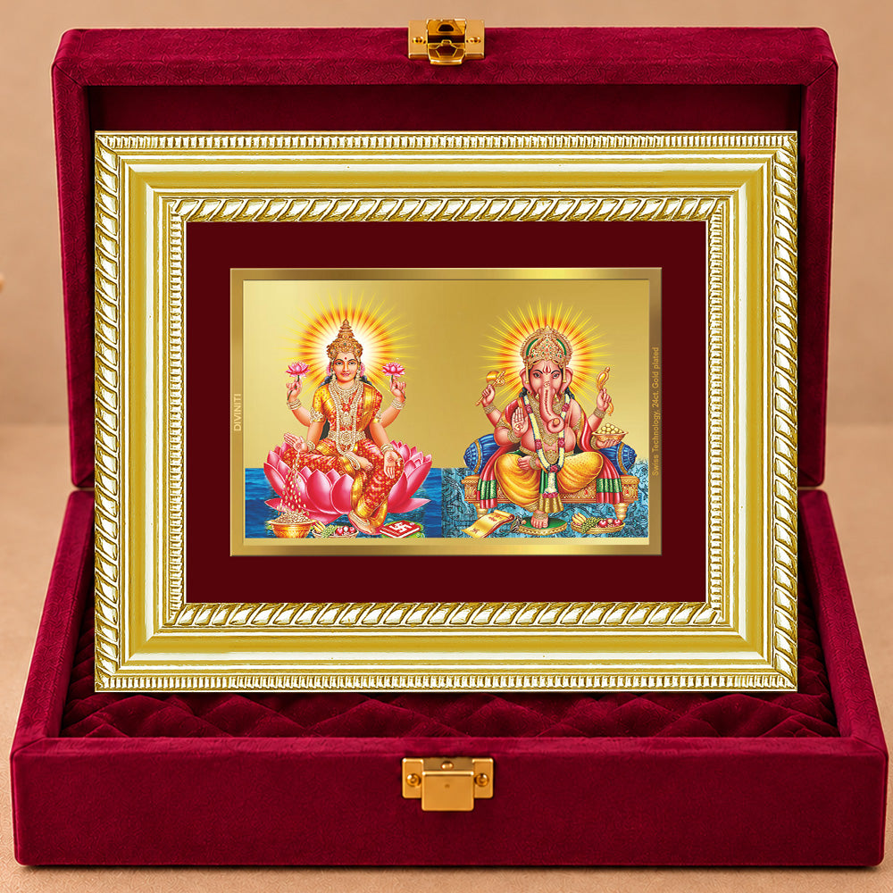 24K Gold-Plated Lakshmi Ganesha Frame | Premium Gift Box | 21.5x17.5 CM