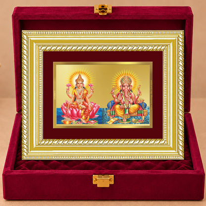 24K Gold-Plated Lakshmi Ganesha Frame | Premium Gift Box | 21.5x17.5 CM