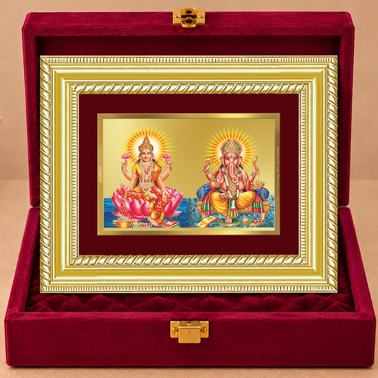 24K Gold-Plated Lakshmi Ganesha Frame | Premium Gift Box | 21.5x17.5 CM