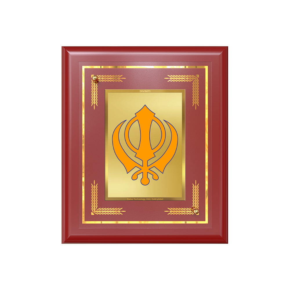 Diviniti 24K Gold Plated Khanda Sahib Blessing Tabletop Photo Frame | Strength, Unity & Spiritual Grace
