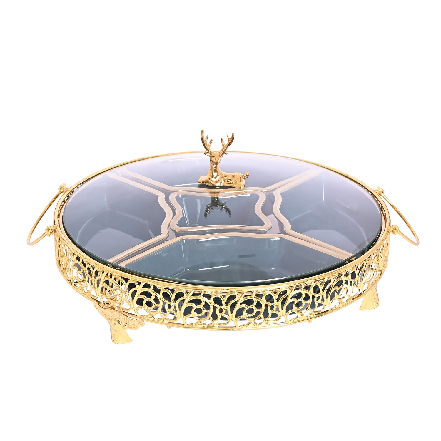 Diviniti 24K Gold Plated Dry Fruits Bowl with elegant glass top for stylish home decor and serving.
