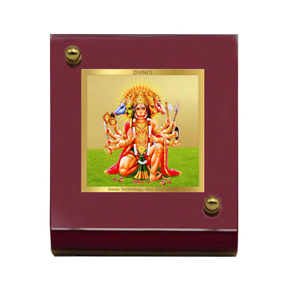 Diviniti 24K Gold Plated Lord Panchmukhi Hanuman Frame For Car Dashboard, Home Decor, Puja (MDF 1B)(5.5 x 6.5 CM)