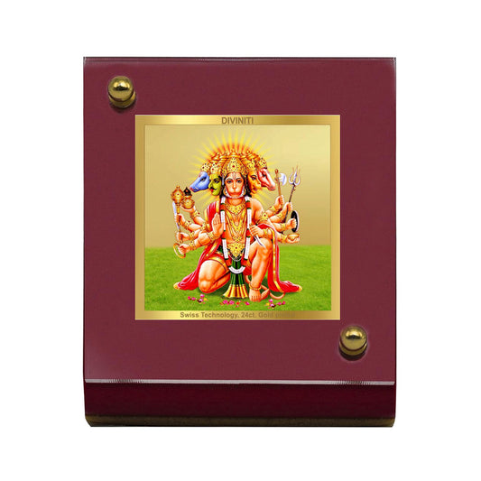 Diviniti 24K Gold Plated Lord Panchmukhi Hanuman Frame For Car Dashboard, Home Decor, Puja (MDF 1B)(5.5 x 6.5 CM)