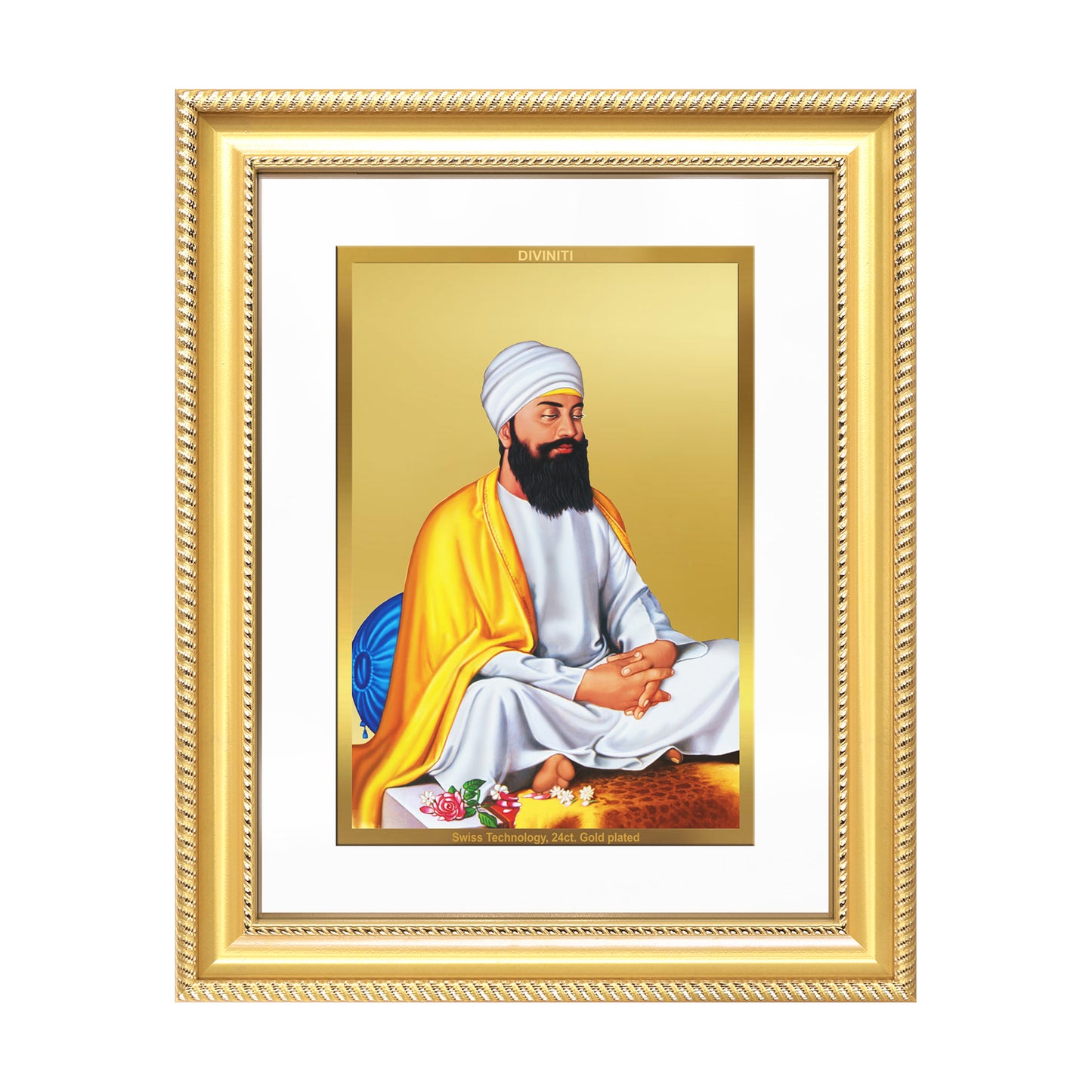 Diviniti 24K Gold Plated Guru Tegh Bahadur Sahib Ji (Classic) Sacred Sikh Wall Frame for Home Decor & Office Ambiance | Premium Spiritual Gift