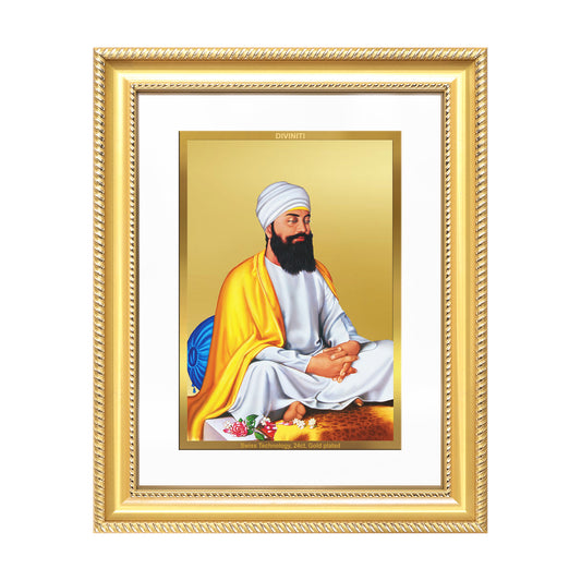 Diviniti 24K Gold Plated Guru Tegh Bahadur Sahib Ji (Classic) Sacred Sikh Wall Frame for Home Decor & Office Ambiance | Premium Spiritual Gift