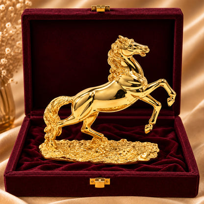 24K Gold-Plated Jumping Horse Idol | Premium Gift Box | 17x22 CM