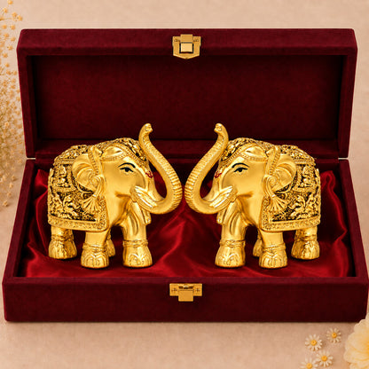 999 Gold-Plated Elephant Pair | Premium Gift Box | 8x9 CM
