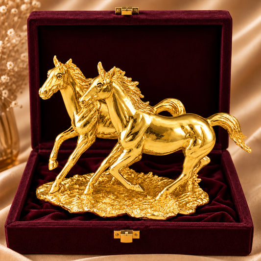 24K Gold-Plated Running Horse Pair | Premium Gift Box | 23x13 CM